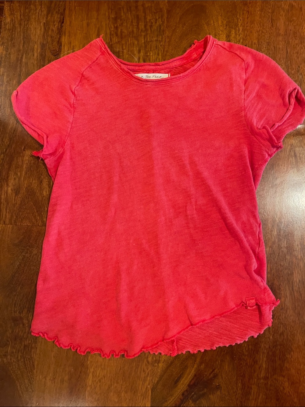 Free People We The Free Be My Baby Tee Red Coral Lettuce Hem Baby Tee Top